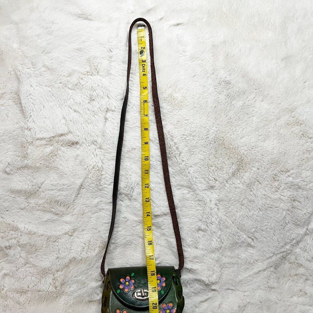 Made in Mexico Green Leather Floral Colorful Tooled Mini Crossbody Bag - Picture 15 of 15